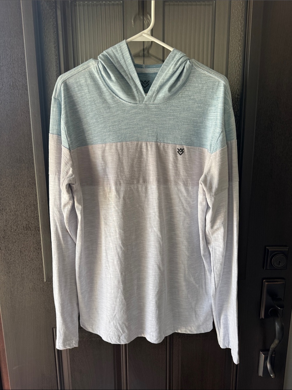 Veece - Men's Two-Tone Light Blue & White Hooded Long-Sleeve Shirt